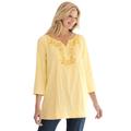 Plus Size Women's Embroidered Crinkle Tunic by Woman Within in Banana Rose Embroidery (Size 22/24)