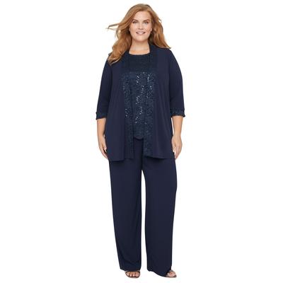 Plus Size Women's 3-Piece Lace Gala Pant Suit by Catherines in Mariner Navy (Size 28 W)