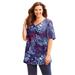 Plus Size Women's Easy Fit Short Sleeve V-Neck Tunic by Catherines in Americana Floral (Size 0X)