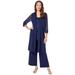 Plus Size Women's Three-Piece Lace & Sequin Duster Pant Set by Roaman's in Navy (Size 34 W) Formal Evening