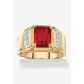 Men's Big & Tall Men's 18K Gold-plated Genuine Diamond and Emerald Cut Garnet Ring by PalmBeach Jewelry in Diamond Garnet (Size 9)