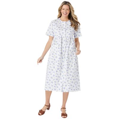 Plus Size Women's Short-Sleeve Denim Dress by Woman Within in White Floral (Size 30 W)