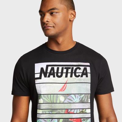 Nautica Men's Mixed Image Floral And Wave Tee True Black, XXL