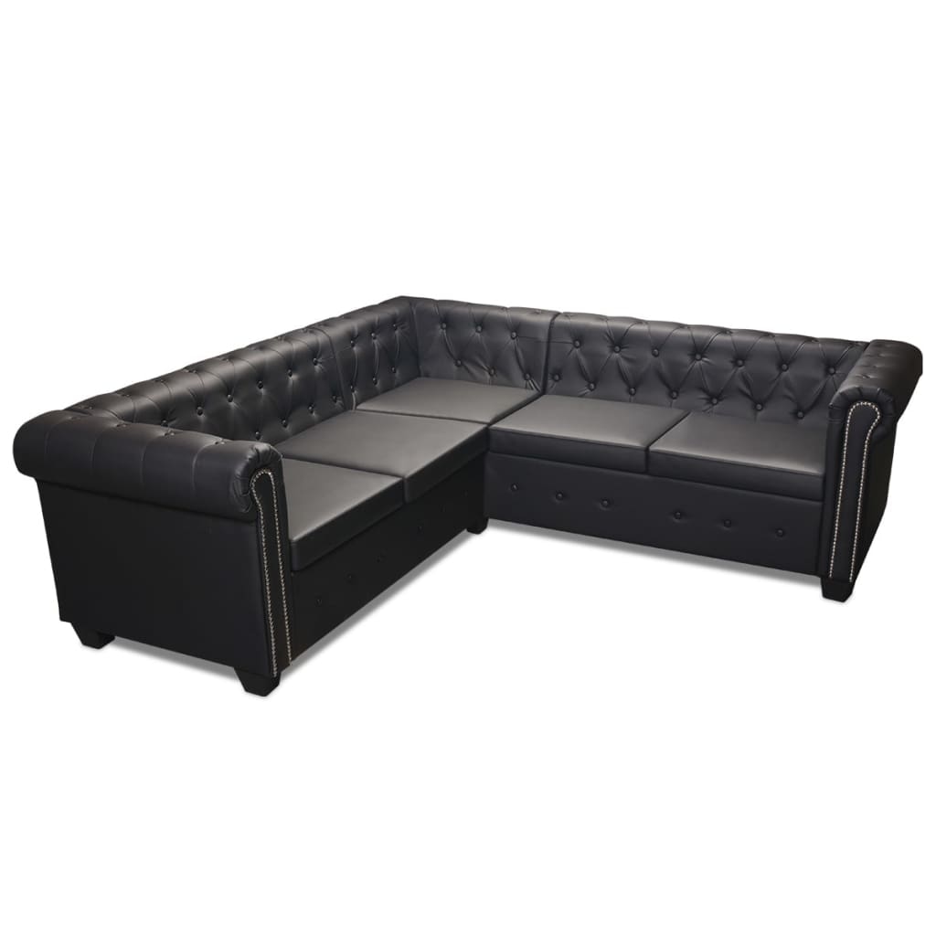 vidaXL Chesterfield-Ecksofa 5-Sitzer Kunstleder Schwarz Image