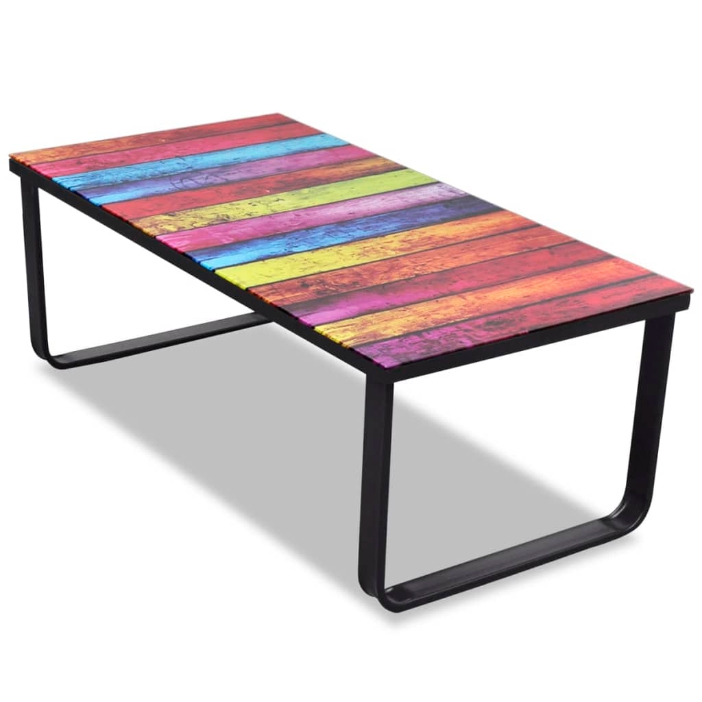 vidaXL Couchtisch mit Glasplatte Regenbogen-Aufdruck Image