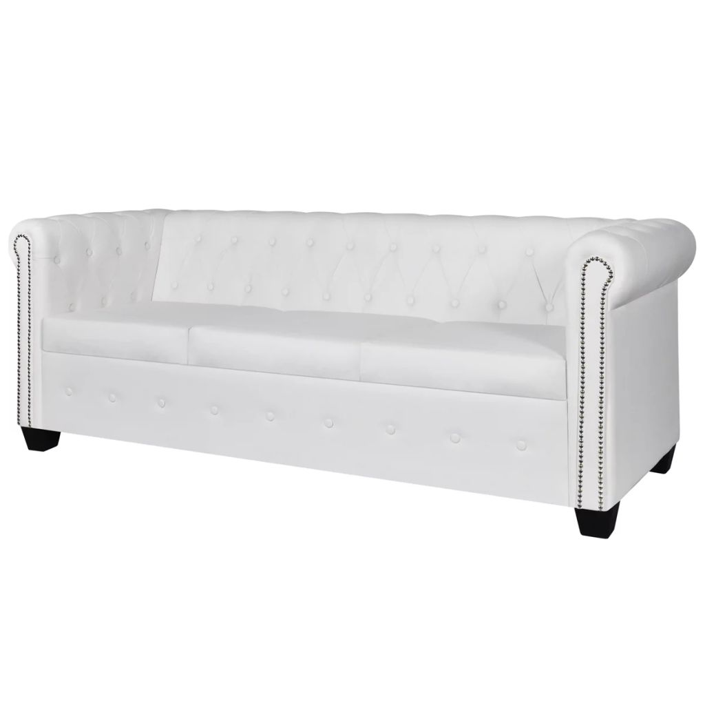 vidaXL Chesterfield Sofa 3-Sitzer Kunstleder Weiß Image