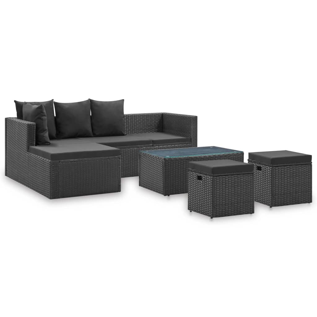 vidaXL 4-tlg. Garten-Lounge-Set Schwarz mit Auflagen Poly Rattan Image