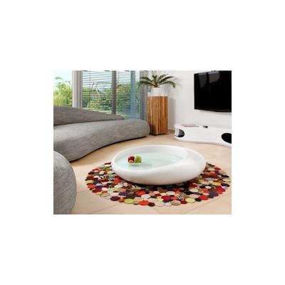 SalesFever Couchtisch rund | Hochglanz lackiert | Fiberglas | integrierte Weißglasplatte | B 100 x T 100 x H 25 cm | wei