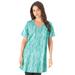 Plus Size Women's Short-Sleeve V-Neck Ultimate Tunic by Roaman's in Mint Speckle (Size M) Long T-Shirt Tee