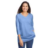 Plus Size Women's Perfect Three-Quarter Sleeve V-Neck Tee by Woman Within in French Blue (Size 1X) Shirt
