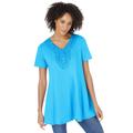 Plus Size Women's Rounded V-Neck Crochet Tunic by Woman Within in Paradise Blue (Size L)