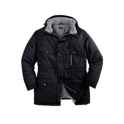 Men's Big & Tall Fleece-Lined Parka with Detachable Hood and 6 Pockets by Boulder Creek in Black (Size XL) Coat