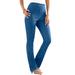 Plus Size Women's Straight-Leg Comfort Stretch Jean by Denim 24/7 in Light Stonewash Sanded (Size 12 W) Elastic Waist Denim