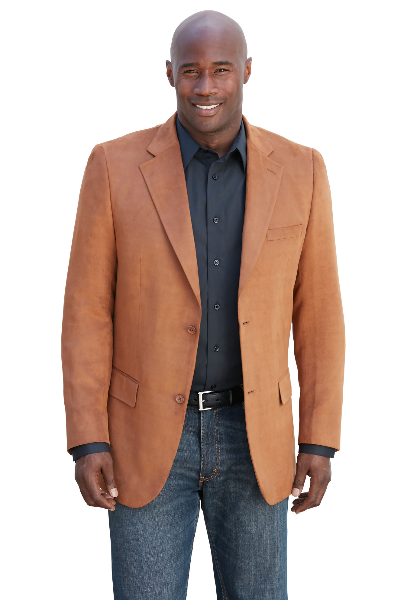 Men's Big & Tall Microsuede Blazer by KS Signature in Cognac (Size 50) Leather Jacket