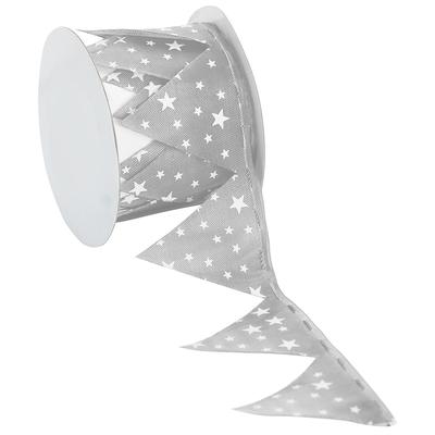 Stoffband Ziehstern Sterne, grau-weiß, 5 cm, 2,5 m