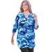 Plus Size Women's 7-Day Three-Quarter Sleeve Notch-Neck Tunic by Woman Within in Bright Cobalt Pretty Tie-dye (Size 1X)