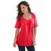 Plus Size Women's Pleated V-Neck Tee by Roaman's in Vivid Red (Size 18/20)