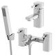 Modern Bathroom Square Mono Basin Mixer Tap and Bath Shower Mixer Tap Set Deck Mounted with Shower Handset and Hose Attachment Chrome