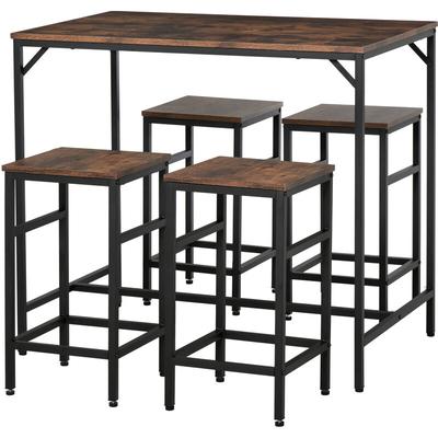 Homcom - 5-teiliges Bartisch Set Bartisch mit Barhocker-Set Esstisch mit 4 Stühlen Küchentisch für Image