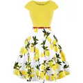 Fibr50 s 60s-Robe pin-up rétro vintage pour femmes robe de soirée jaune imprimé floral citron