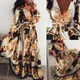 Robe de soirée longue à imprimé floral pour femmes robes Maxi col en V sexy élégante rétro