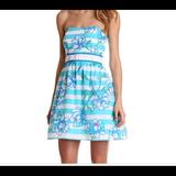 Lilly Pulitzer Dresses | Lily Pulitzer Blue & White Beaded Strapless Dress | Color: Blue | Size: 2