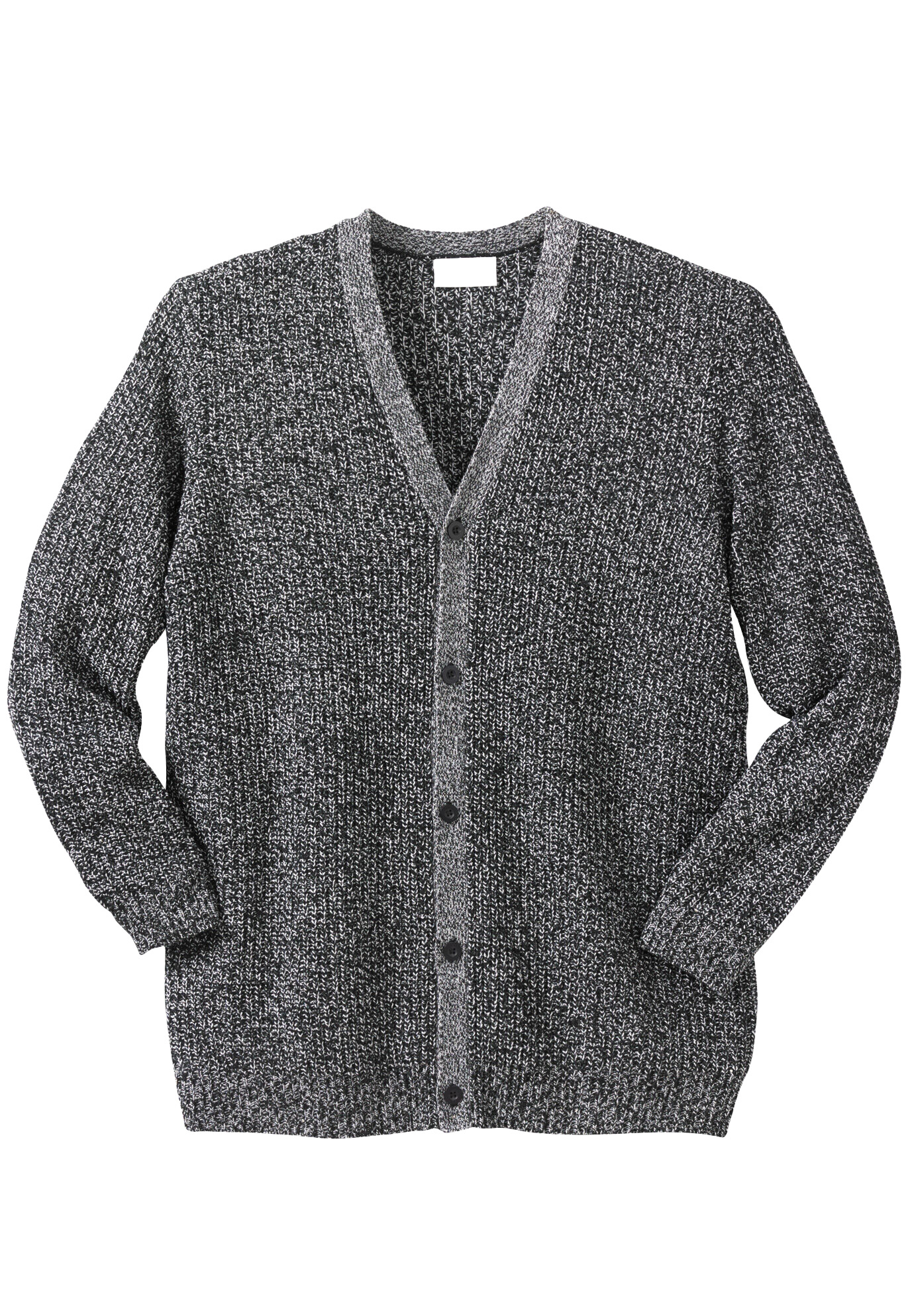 Men's Big & Tall Shaker Knit V-Neck Cardigan Sweater by KingSize in Black Marl (Size 5XL)