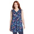 Plus Size Women's Ruched-Shoulder V-Neck Tunic Tank by Woman Within in Navy Delicate Vine (Size 22/24)