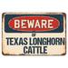 Decal-Texas Longhorn Cattle_Beware Of Texas Longhorn Cattle Rustic Sign Signmission Classic Decoration in Black/Gray/Red | Wayfair