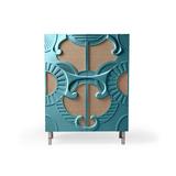 Marie Burgos Design Traje De Luces Bar Cabinet Wood/Metal/Wicker/Rattan in Gray/Blue | 65 H x 21 D in | Wayfair SQ8288641