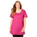 Plus Size Women's Perfect Short-Sleeve Scoop-Neck Henley Tunic by Woman Within in Raspberry Sorbet (Size 22/24)