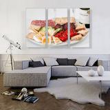 ARTCANVAS Food Plater w/ Cheese Meat Bread & Wine Diner Restaurant Decor - 3 Piece Wrapped Canvas Photograph Print Set Metal in Green/Red | Wayfair