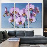 ARTCANVAS Orchids Home Decor - 3 Piece Wrapped Canvas Painting Print Set Canvas, Wood in Blue/Green/Pink | 60 H x 90 W x 1.5 D in | Wayfair