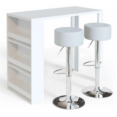 Bartisch-Set , Weiß, 57 x 117 cm mit 2 Barhockern, Vicco Image