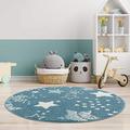 carpet city Kinderteppich - Sterne Sternen-Himmel 120 cm Rund Blau - Kinderzimmer Teppich Modern