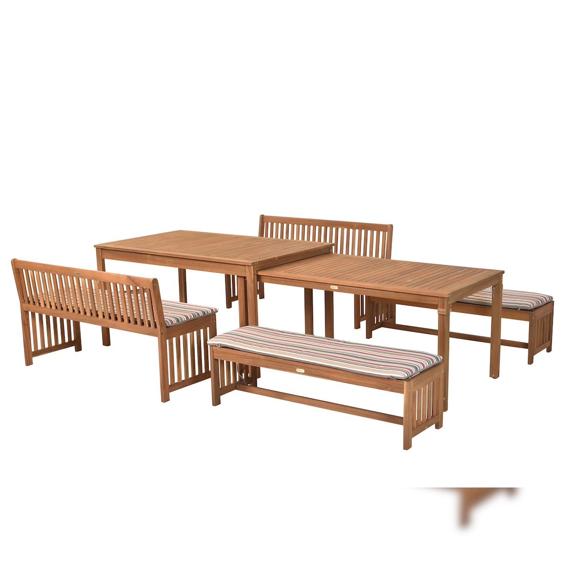 Merxx Hawaii Set 10tlg., 2 Bänke mit Lehne, 2 Bänke ohne Lehne, Polsterauflagen, 1 Tisch 150 x 80 cm, Akazie Image