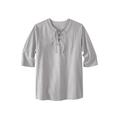 Men's Big & Tall Gauze Lace-Up Shirt by KingSize in Sand Grey (Size 5XL)