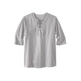 Men's Big & Tall Gauze Lace-Up Shirt by KingSize in Sand Grey (Size 5XL)