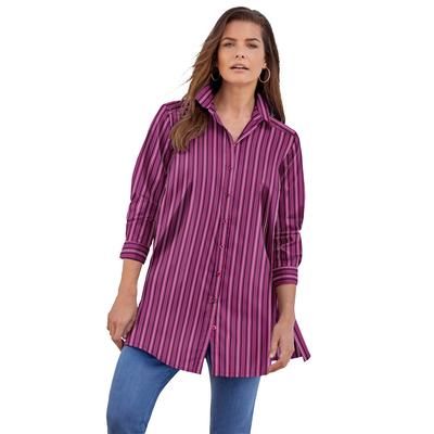 Plus Size Women's Kate Tunic Big Shirt by Roaman's in Purple Multi Stripe (Size 22 W) Button Down Tunic Shirt