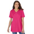 Plus Size Women's Embroidered V-Neck Tee by Woman Within in Raspberry Sorbet Paisley Embroidery (Size 5X)