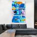 ARTCANVAS Abstract Navy Baby Blue Yellow - 3 Piece Wrapped Canvas Painting Print Set Metal in Blue/Orange/White | 60 H x 40 W x 0.75 D in | Wayfair