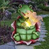 Exhart Solar Turtle w/ LED Flower Garden Statuary, 8 Inches tall Resin/Plastic in Green/Pink | 8.5 H x 7.5 W x 5.5 D in | Wayfair 72102-RS