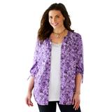 Plus Size Women's Georgette Buttonfront Tie Sleeve Cafe Blouse by Catherines in Purple Print (Size 3XWP)