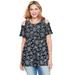 Plus Size Women's Short-Sleeve Cold-Shoulder Tee by Woman Within in Black Sketched Floral (Size 30/32) Shirt