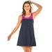 Plus Size Women's Two-Piece Colorblock Swim Dress by Swim 365 in Navy Pink (Size 16)