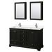 Deborah 60 Inch Double Bathroom Vanity in Dark Espresso, Light-Vein Carrara Cultured Marble Countertop, Undermount Square Sinks, Medicine Cabinets - Wyndham WCS202060DDEC2UNSMED