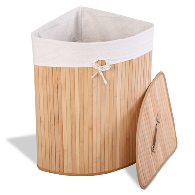 Costway Corner Bamboo Hamper Laundry Basket-Natural