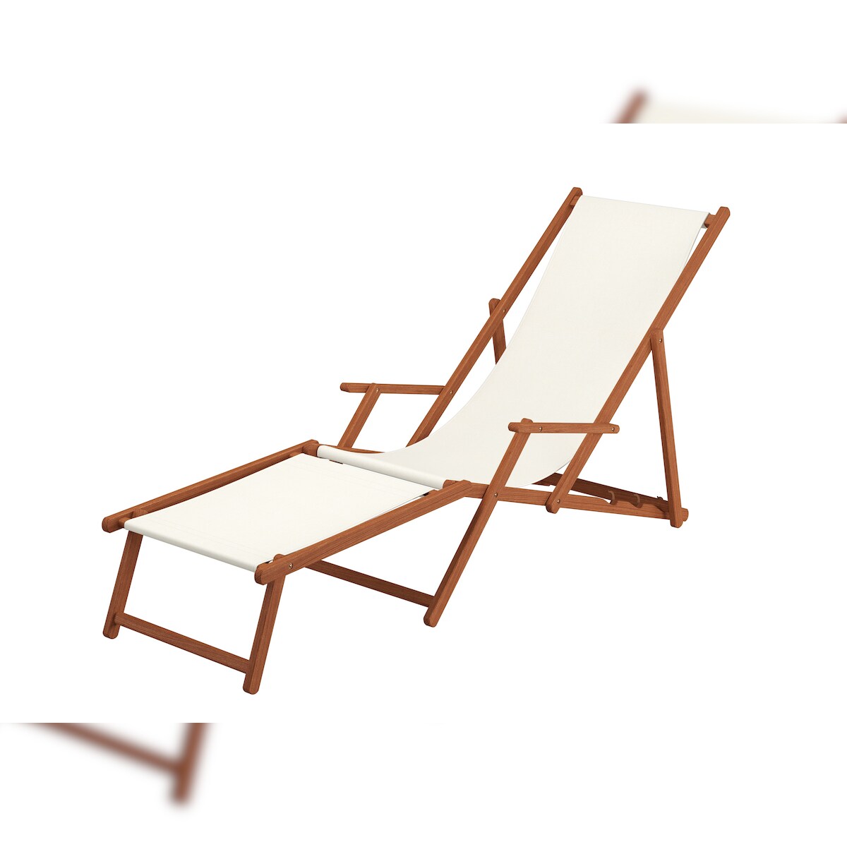Erst-Holz Gartenliege Liegestuhl weiß Fußablage Tisch Kissen Deckchair Holz Sonnenliege Buche 10-303FTKD Image