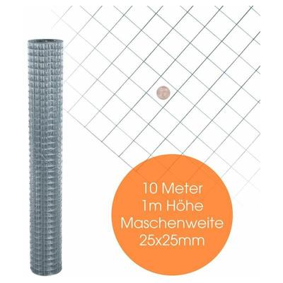 Volierendraht Maschendraht Zaun Schweißgitter Drahtgitter 4-Eck verzinkt Draht 10 Meter / 25 x 25 mm