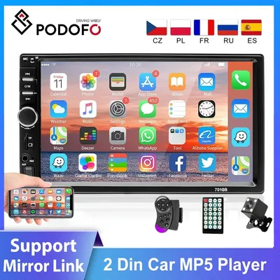 Podofo – Autoradio Bluetooth écran tactile HD FM Audio lecteur multimédia MP3 MP5 stéréo 2